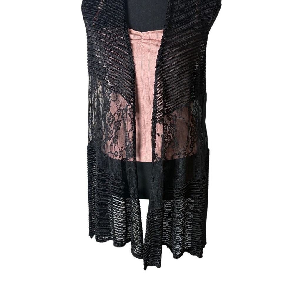 Keren Hart Black Lace Open Front Vest Cardigan Sheer Boho Goth Layering M/L